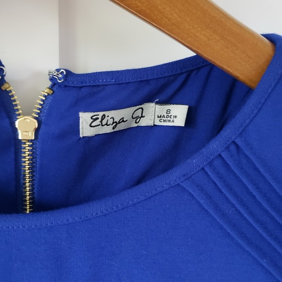 Eliza J Pintucked Waist Seamed Ponte Knit Fit & Flare Dress Blue Size 8 - Picture 4 of 11